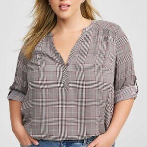 Torrid - Harper Georgette Pullover 3/4 Sleeve Blouse in Margaret Plaid Brushed‌